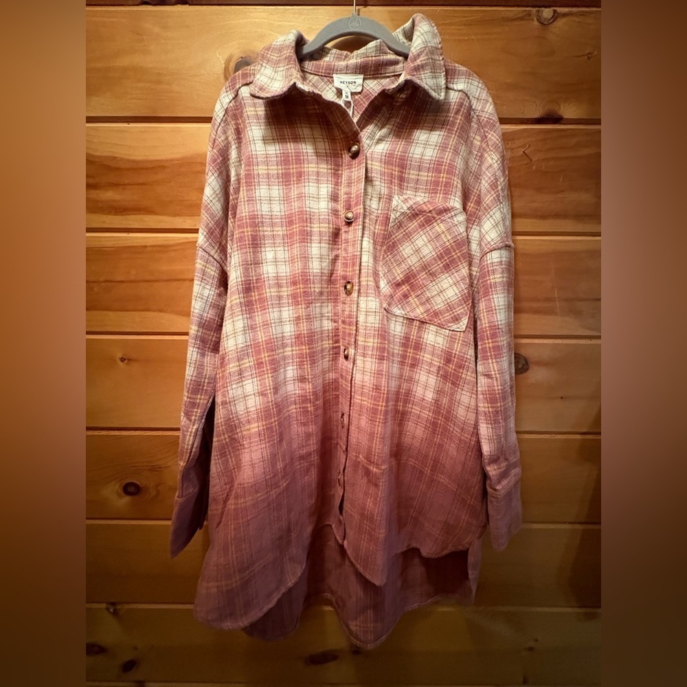 HEYSON Warm Soft Shacket Long Jacket Omnre oversized Top pink M NWT